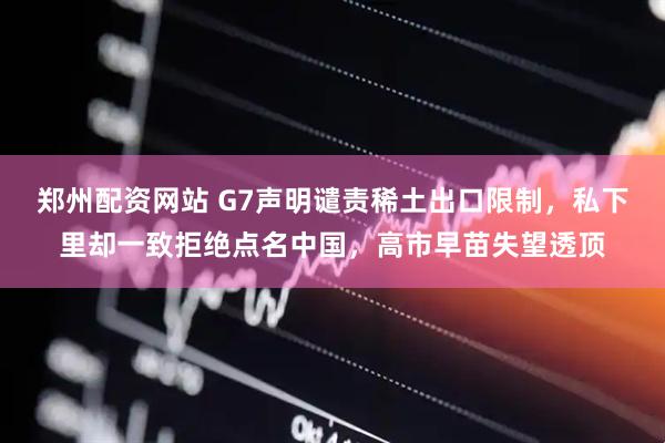 郑州配资网站 G7声明谴责稀土出口限制，私下里却一致拒绝点名中国，高市早苗失望透顶